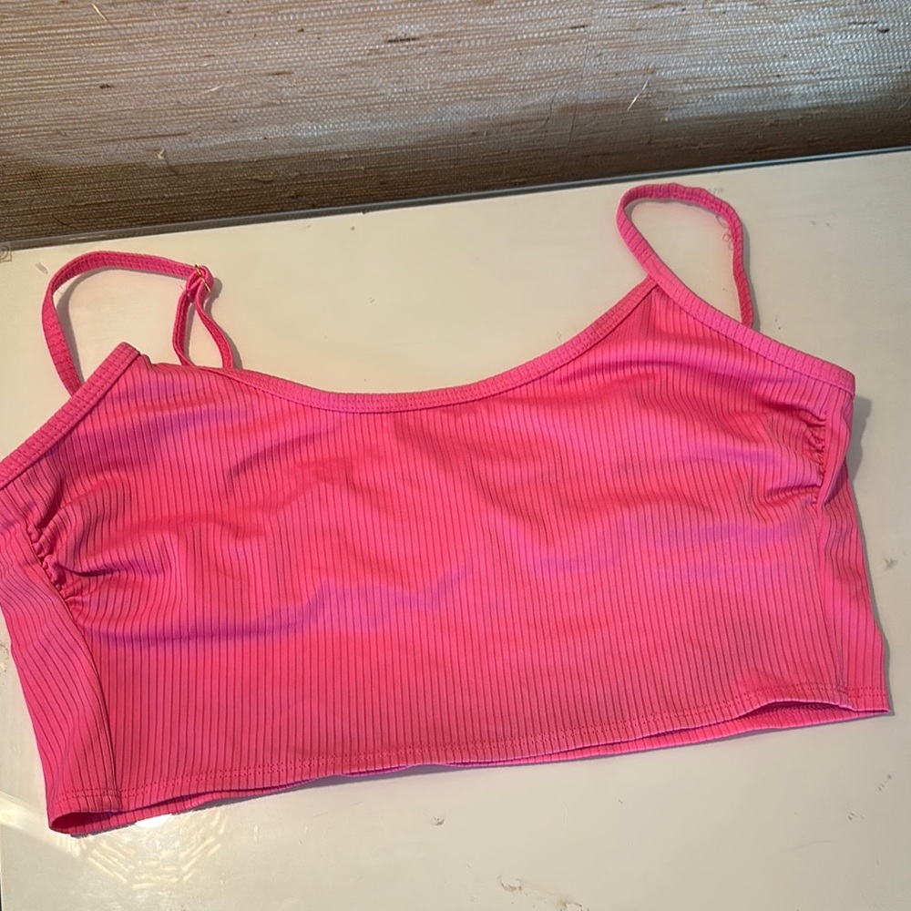 Pink Ribbed Bikini Top